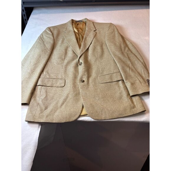 Land's End Mens Wool & Linen Blend Tan Blazer Jacket Size 42R - Picture 1 of 16